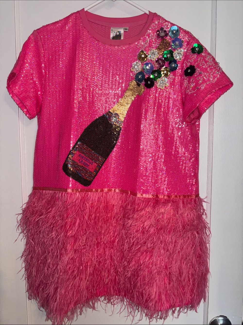 Queen of Sparkles Birthday Queen Sequin & Feather Dress XS